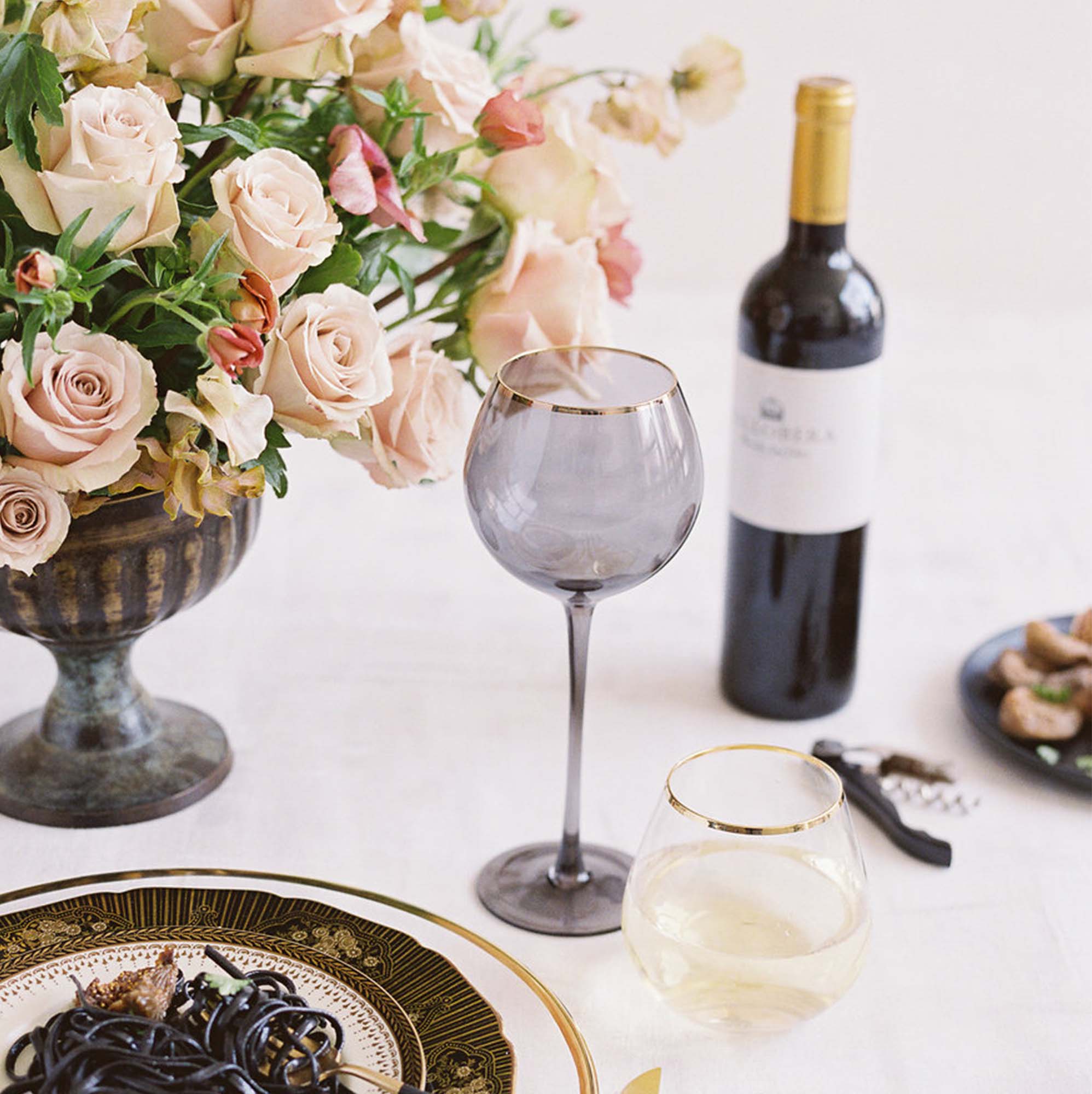 Siren White Wine Goblets – Charcoal with Gold Rim (Set of 4)