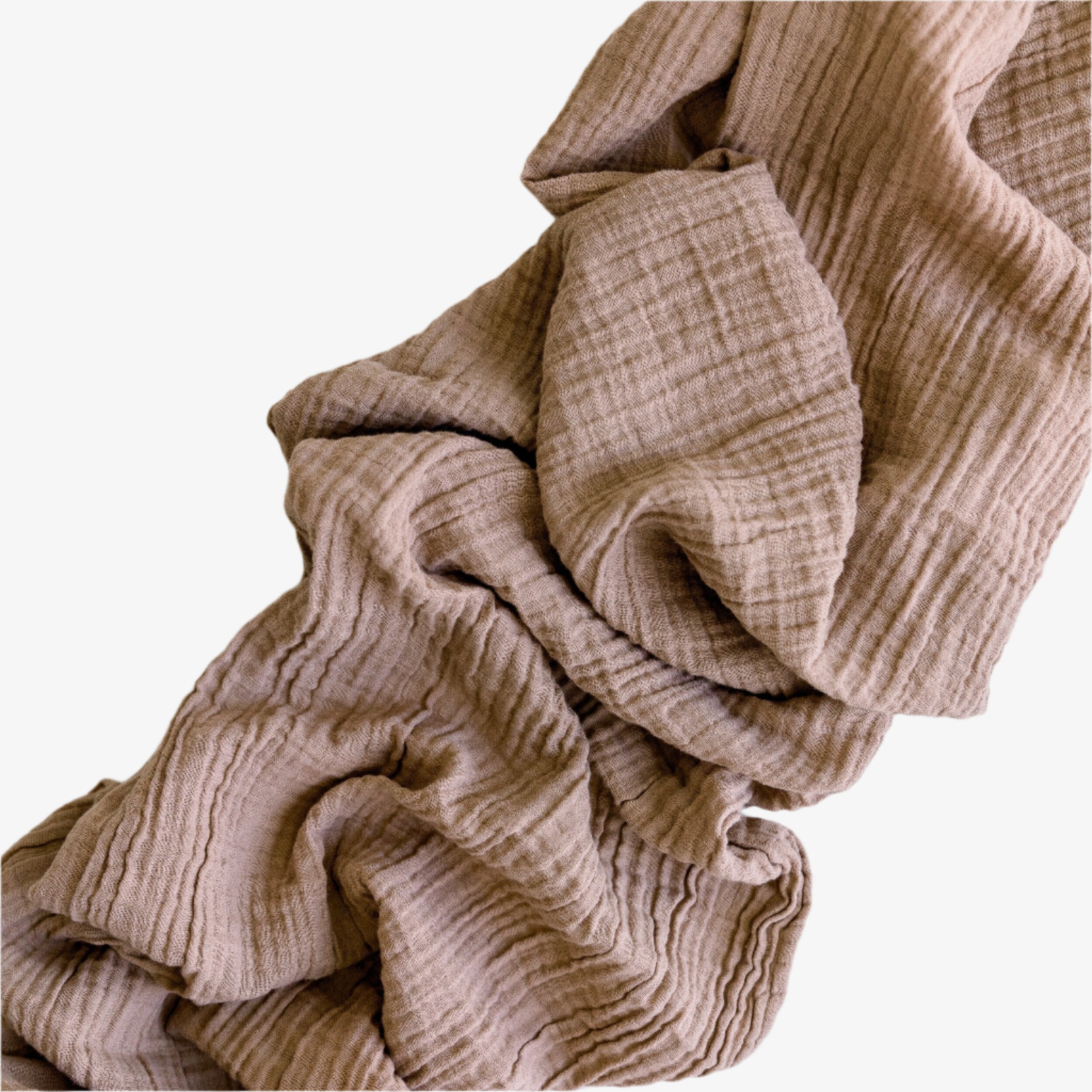 Fawn organic cotton runner in soft brown with crinkled texture, 156 inches long