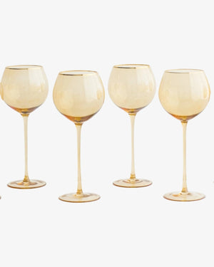 Siren White Wine Goblets – Marigold with Gold Rim (Set of 4)