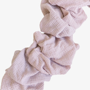 Misty Lilac organic cotton runner in muted lavender with crinkled texture, 156 inches long