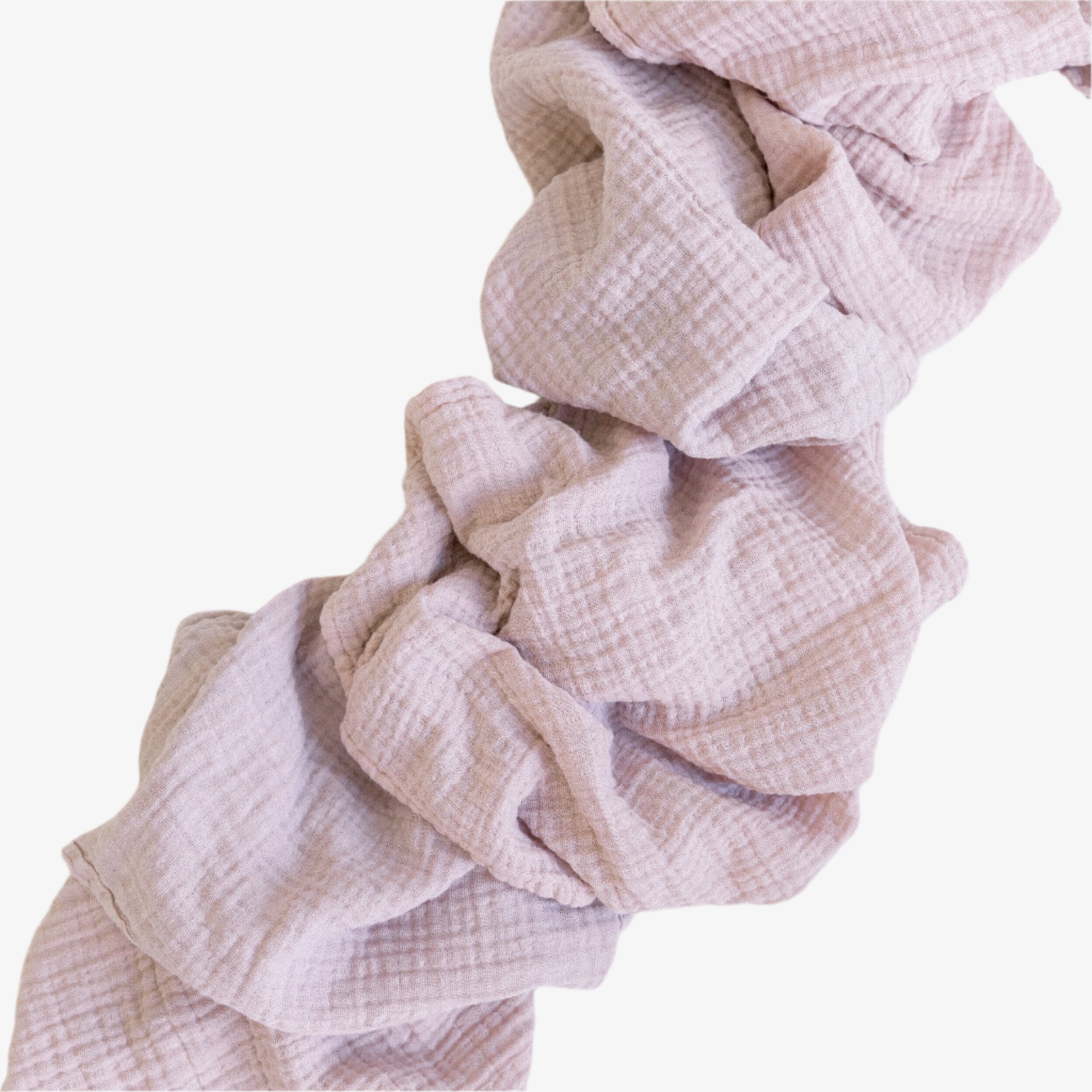 Misty Lilac organic cotton runner in muted lavender with crinkled texture, 156 inches long