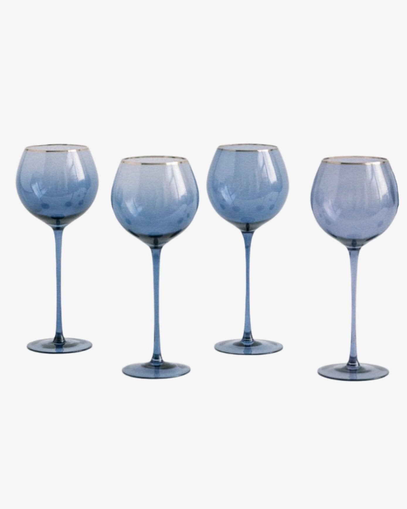 Siren White Wine Goblets – Atlantic Blue with Gold Rim (Set of 4)