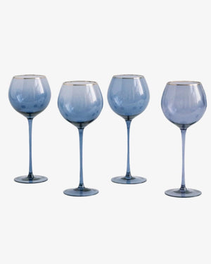 Siren White Wine Goblets – Atlantic Blue with Gold Rim (Set of 4)