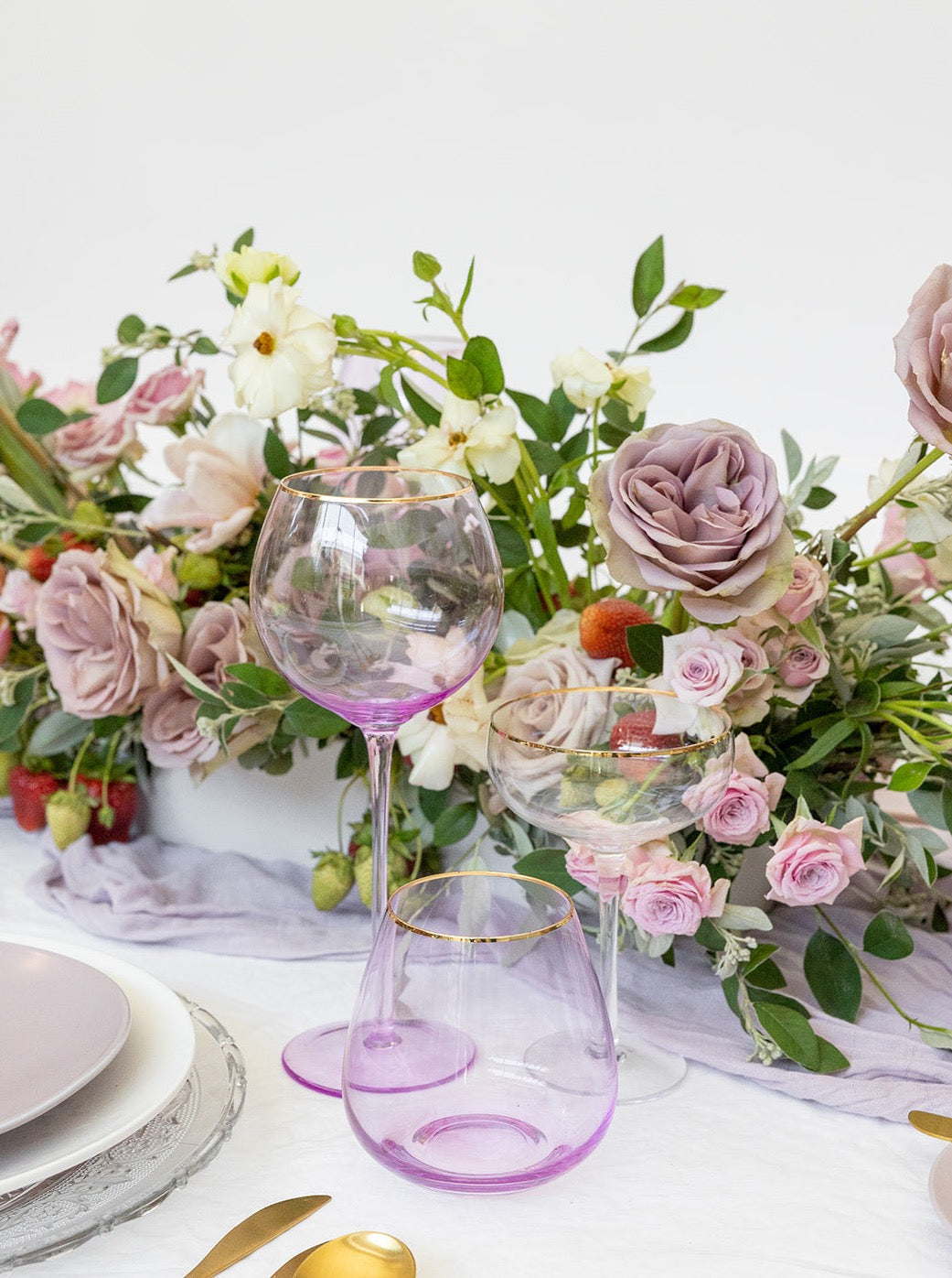 Siren White Wine Goblets – Misty Lilac with Gold Rim (Set of 4)