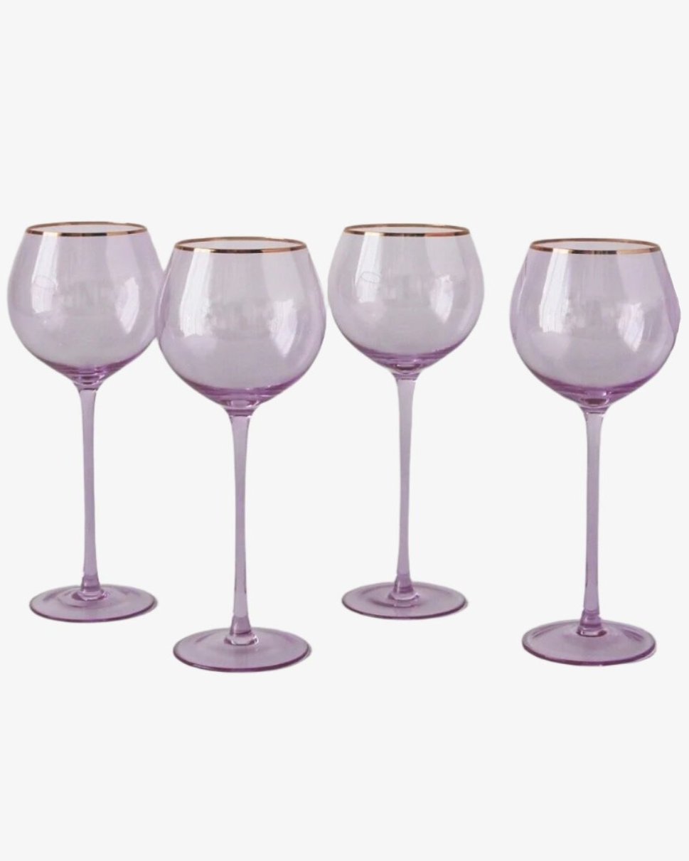 Siren White Wine Goblets – Misty Lilac with Gold Rim (Set of 4)
