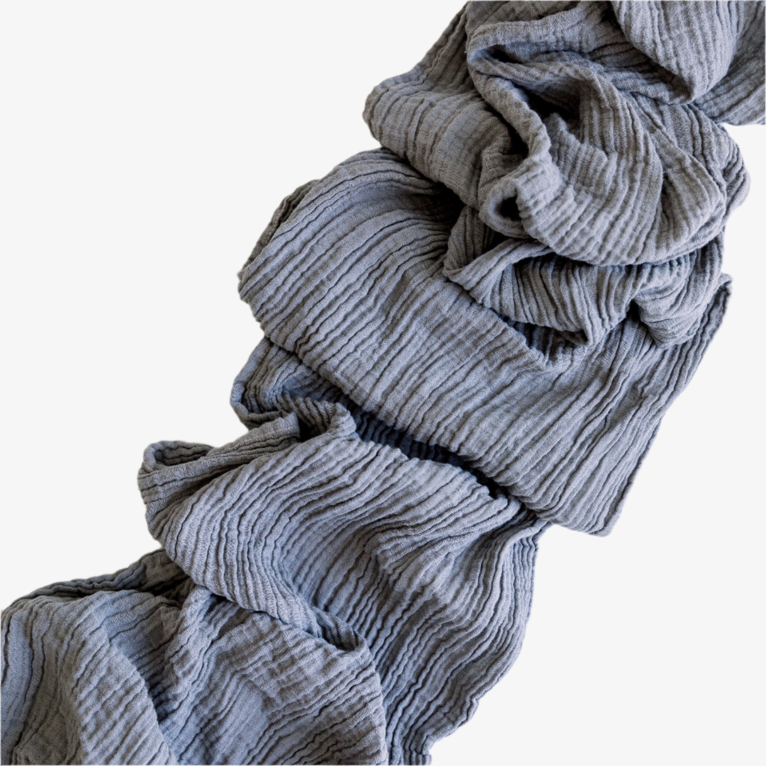 Slate organic cotton runner in deep slate grey with crinkled texture, 156 inches long