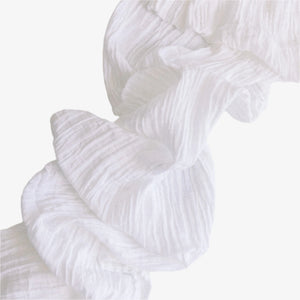 White organic cotton runner in classic white with crinkled texture, 156 inches long