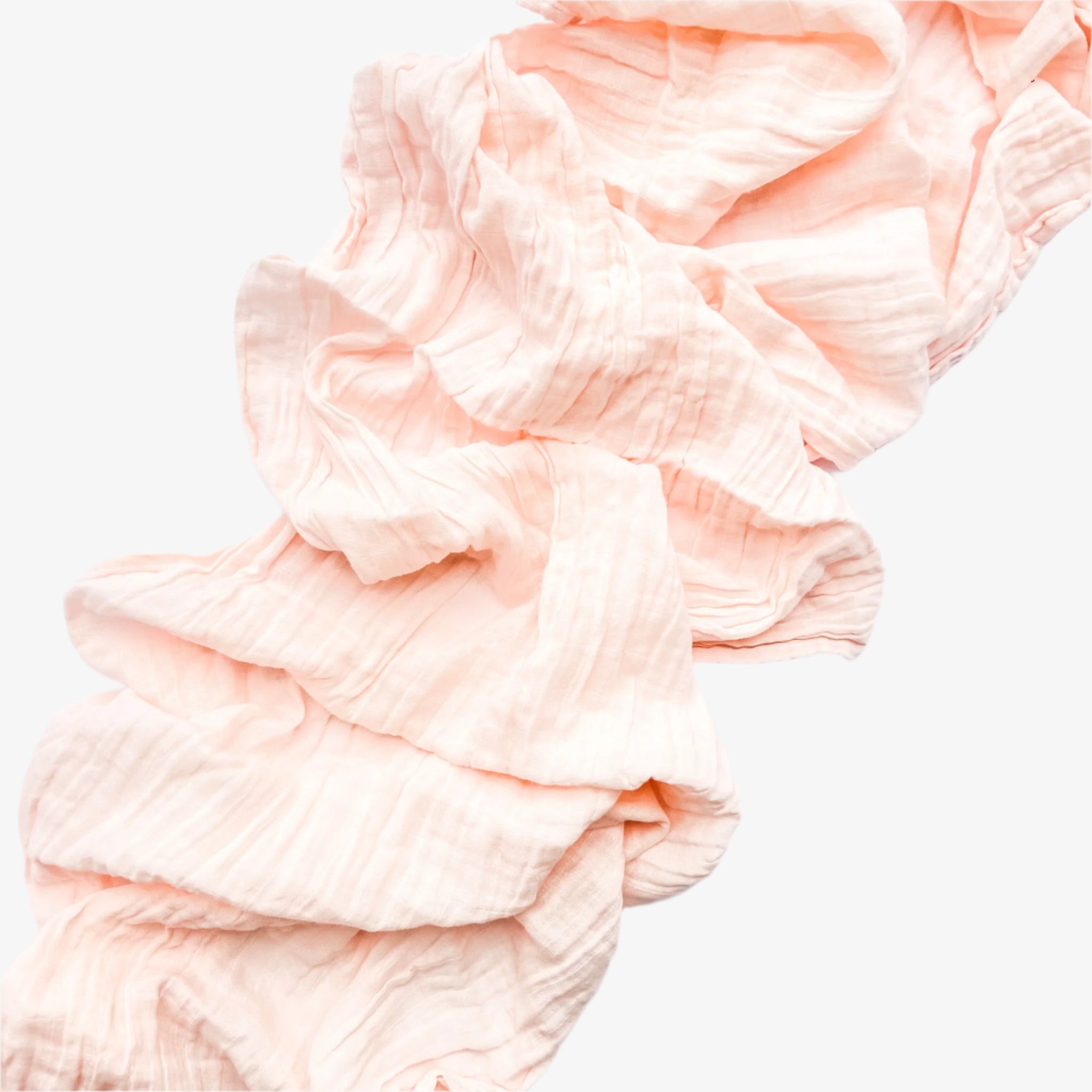 Blush organic cotton runner in light pink with crinkled texture, 108 inches long