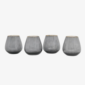 Siren Short Stemless Goblets – Charcoal with Gold Rim (Set of 4)