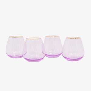 Siren Short Stemless Goblets – Misty Lilac with Gold Rim (Set of 4)