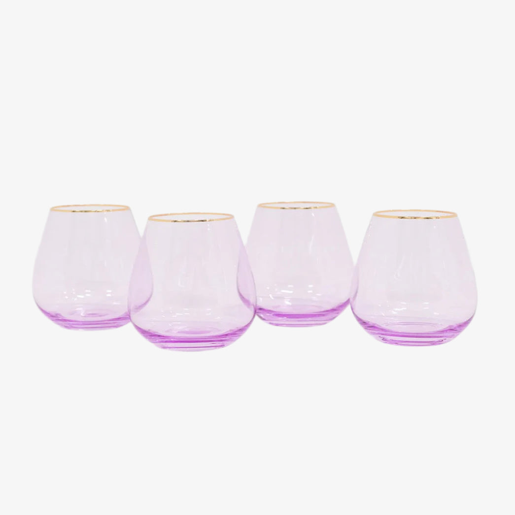 Siren Short Stemless Goblets – Misty Lilac with Gold Rim (Set of 4)