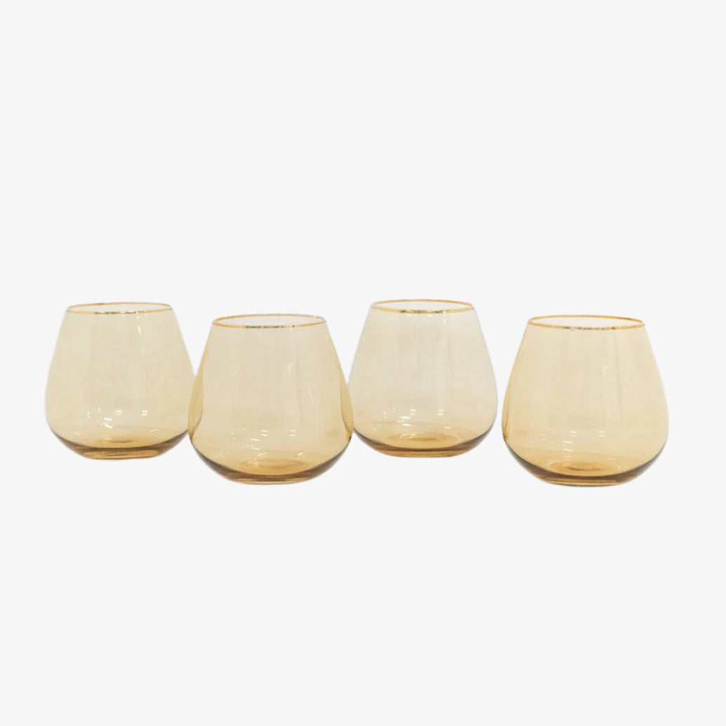 Siren Short Stemless Goblets – Oro with Gold Rim (Set of 4)