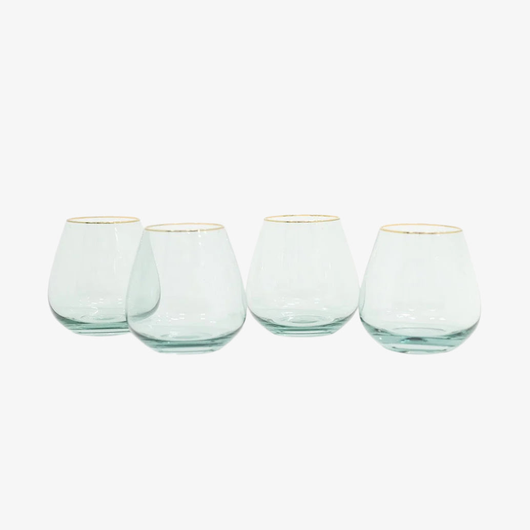 Siren Short Stemless Goblets – Sage with Gold Rim (Set of 4)