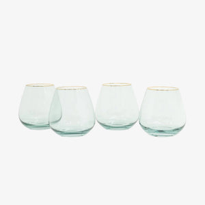 Siren Short Stemless Goblets – Sage with Gold Rim (Set of 4)