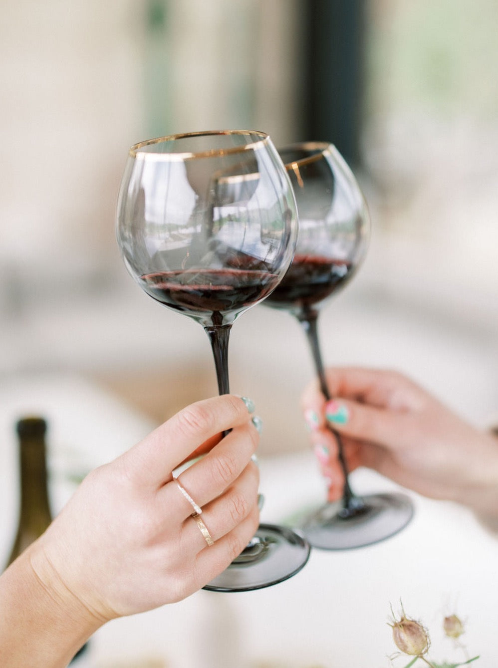 Siren White Wine Goblets – Charcoal with Gold Rim (Set of 4)