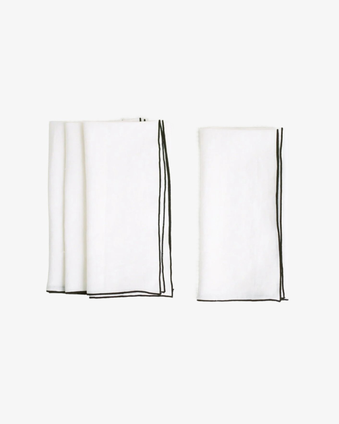 White stone washed linen napkin with black surged stitch edge, set of 4