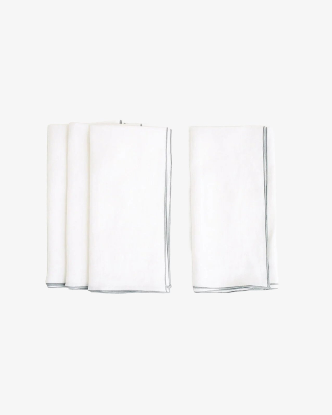 White stone washed linen napkin with grey surged stitch edge, set of 4