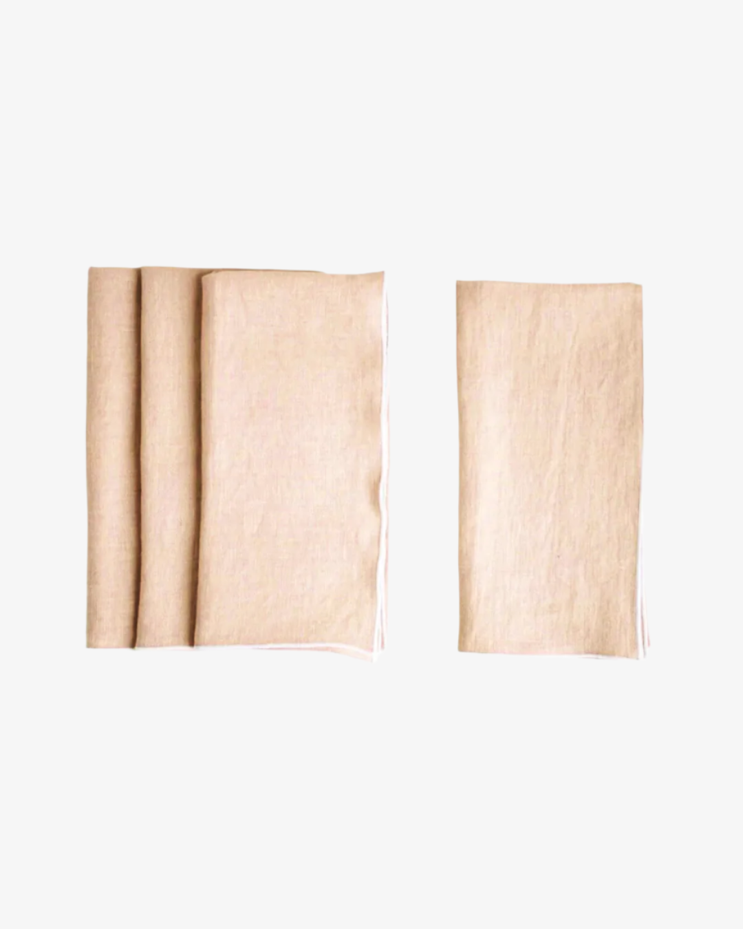 Nude stone washed linen napkin in neutral skin tone with white surged stitch edge, set of 4