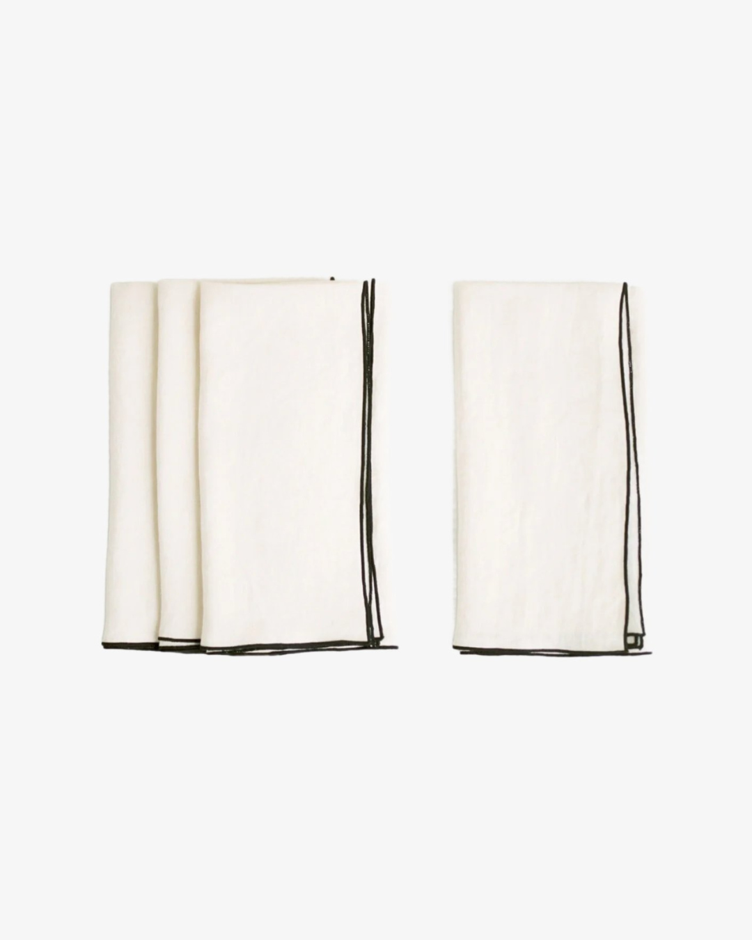 Cathedral stone washed linen napkin in ivory with black surged stitch edge, set of 4