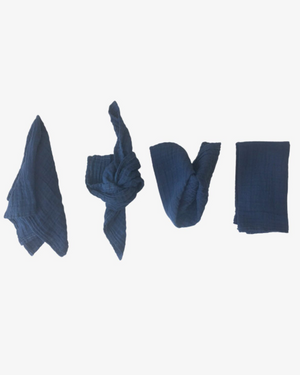 Atlantic Blue organic cotton napkins in deep navy blue with crinkled texture, set of 4