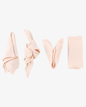 Blush organic cotton napkins in light pink with crinkled texture, set of 4