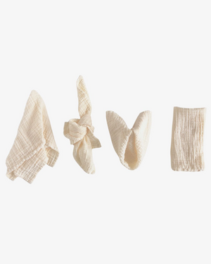Cathedral organic cotton napkins in off white, cream color with crinkled texture, set of 4