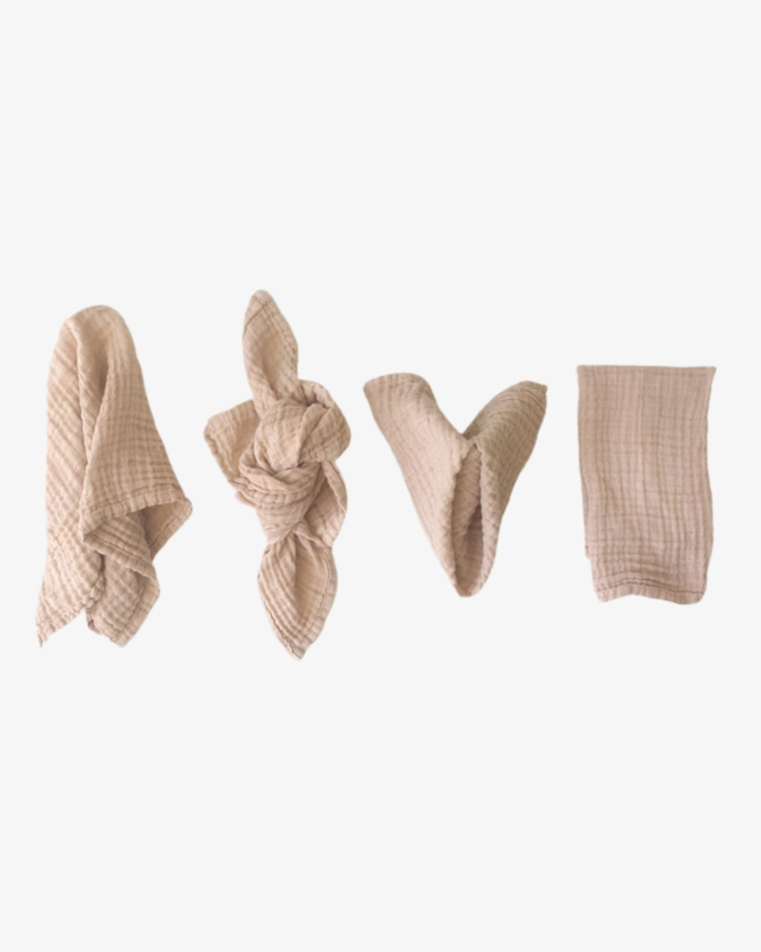 Nude organic cotton napkins in neutral skin tone color with crinkled texture, set of 4