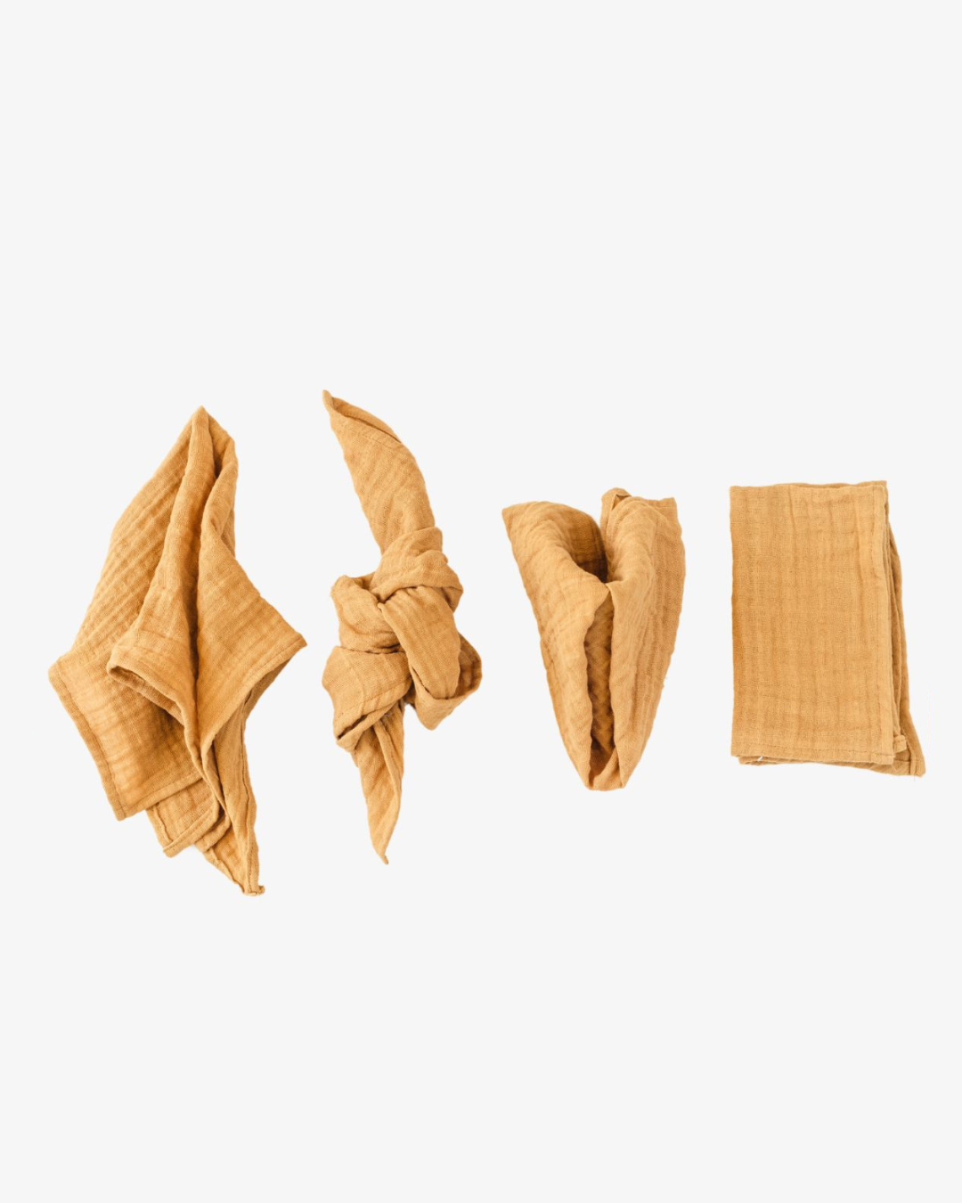 Oro organic cotton napkins in golden yellow with crinkled texture, set of 4