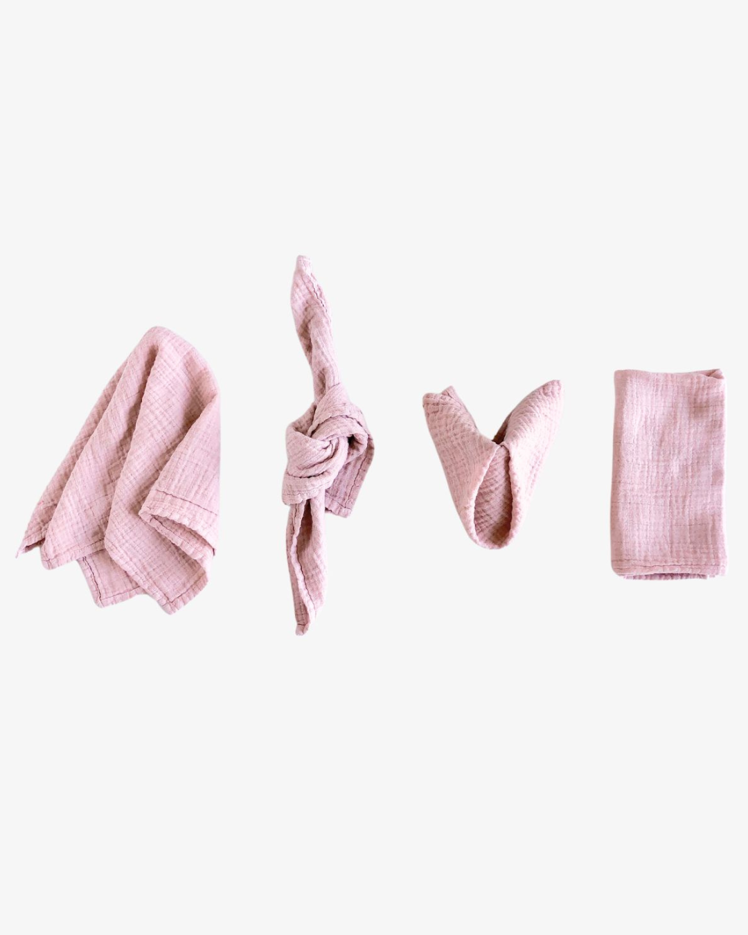 Rosewater organic cotton napkins in soft pink with crinkled texture, set of 4