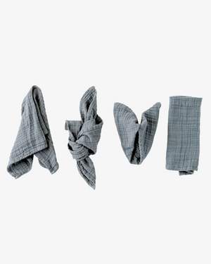 Slate organic cotton napkins in deep slate grey with crinkled texture, set of 4