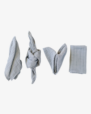 Stone organic cotton napkins in light grey with crinkled texture, set of 4