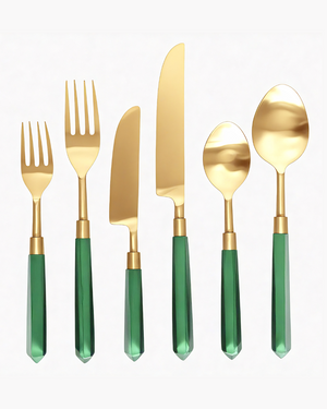 Prism Flatware – Emerald + Gold (6-Piece Set)